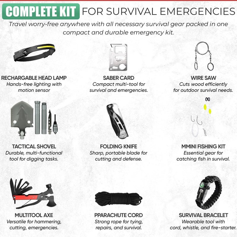 Alertoa Survival Kit - All-in-One Survival Gear and Supplies for Camping, Hiking, Hunting, and Car Emergencies - Essential Tools, Great Gift for Men, Fathers, Boyfriends, Boys, Dads and Scouts - Image 3